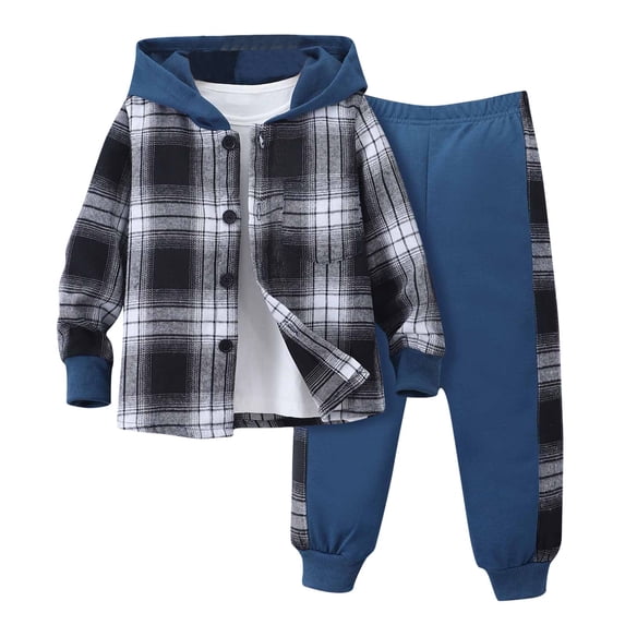 Lmnyox Toddler Girls Boys 2 Piece Athletic Outfits Plaid Button Down Hoodie Sweatshirt and Sweatpants Set Kid's Tracksuit