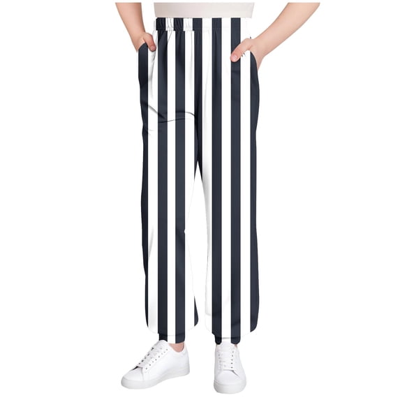 Lmnyox Toddler Kid's Pants Fashion Striped Loose Elastic Waist Cuffed Trousers Teen Lightweight Workout Pants