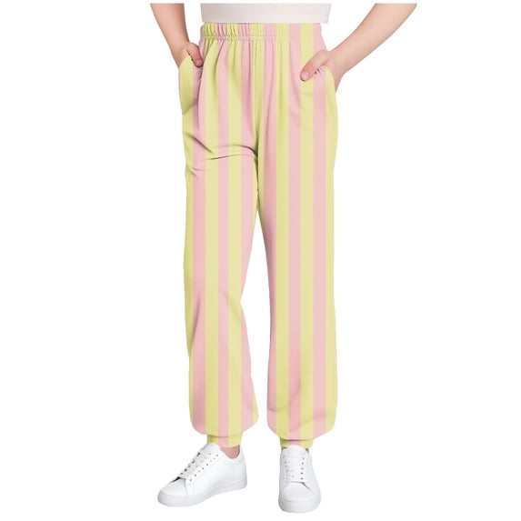 Lmnyox Toddler Kid's Pants Fashion Striped Loose Elastic Waist Cuffed Trousers Teen Lightweight Workout Pants