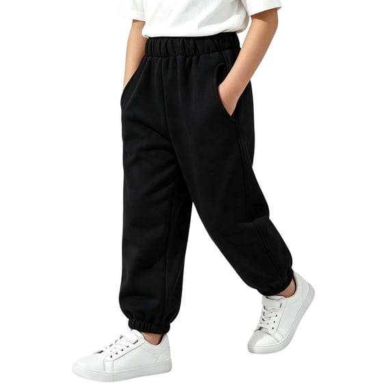 Lmnyox Toddler Kid's Sweatpants Casual Cozy Cuffed Elastic Waist Trousers Fleece Lined Joggers with Pockets