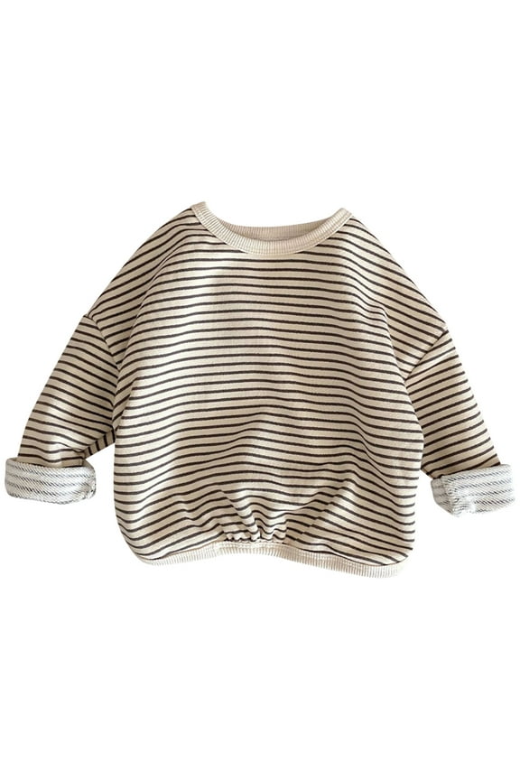 Toddler Kids Crew Neck Pullover Long Sleeve Striped T Shirt Winter Casual Warm Undershirt Tops Clothes