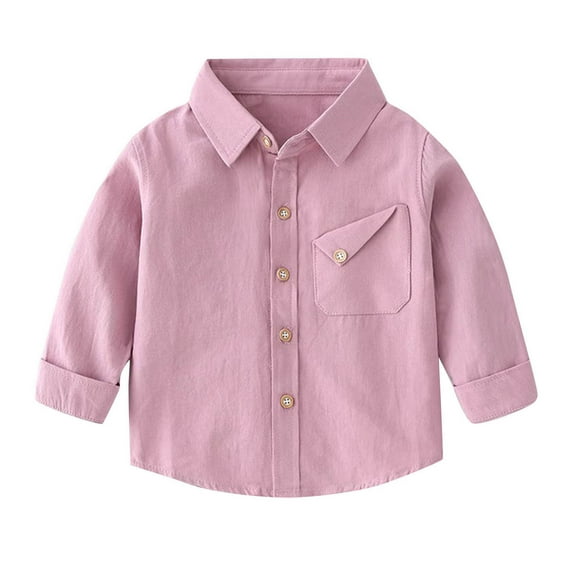 Lmnyox Toddler Kids Dress Shirt Cotton Long Sleeve Button Down Collared Shirts with Pocket Solid School Uniform Tops