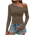 thumbnail image 1 of Lmnyox Trendy Tops for Women Slim Long Sleeve One Shoulder Shirts Fashion Casual Going Out Solid Tees, 1 of 4