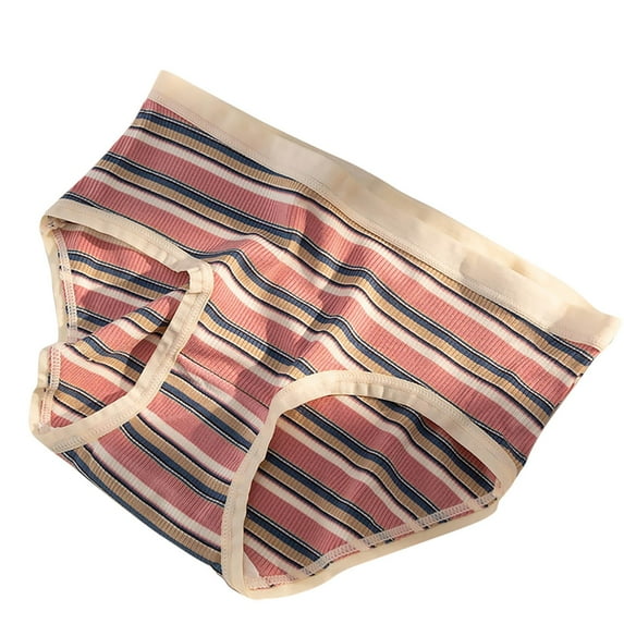 Lmnyox Underwear for Women Striped Cotton Briefs Comfortable Ribbed Briefs Ladies Full Coverage Panties