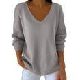 thumbnail image 1 of Lmnyox V Neck Long Sleeve Shirts for Women Casual Loose Solid Tunic Tops Plus Size Fashion Dressy Blouses, 1 of 7