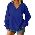 thumbnail image 1 of Lmnyox V Neck Pullover for Women Trendy Solid Long Sleeve Loose Sweatshirts Fall Winter Casual Shirts, 1 of 6