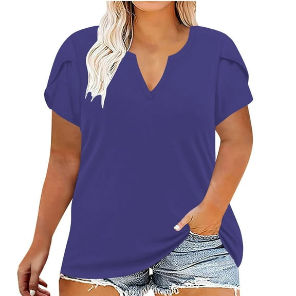 Lmnyox V Neck Shirts for Women Solid Color Short Sleeve Plus Size T Shirt Oversized Summer Casual Tees Tops