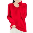 thumbnail image 1 of Lmnyox V Neck Sweaters for Women Casual Basic Long Sleeve Pullover Sweater Fall Fashion Solid Color Knit Tops, 1 of 5