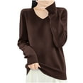 thumbnail image 1 of Lmnyox V Neck Sweaters for Women Casual Basic Long Sleeve Pullover Sweater Fall Fashion Solid Color Knit Tops, 1 of 4