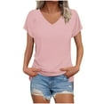 thumbnail image 1 of Lmnyox V Neck T Shirt for Women Short Sleeve Casual Loose Summer Shirts Solid Color Fashion Basic Tees Tops, 1 of 7