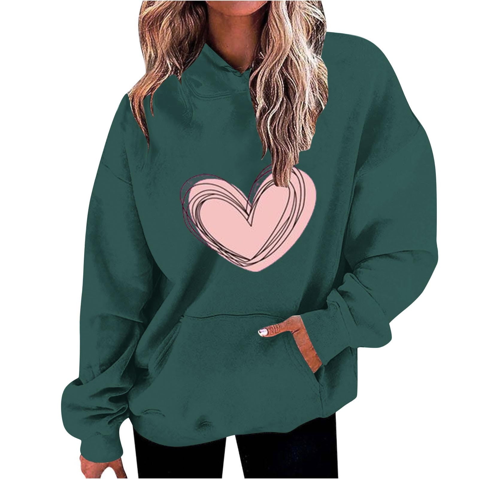Lmnyox Valentine's Day Hoodies for Women Cute Heart Graphic Long