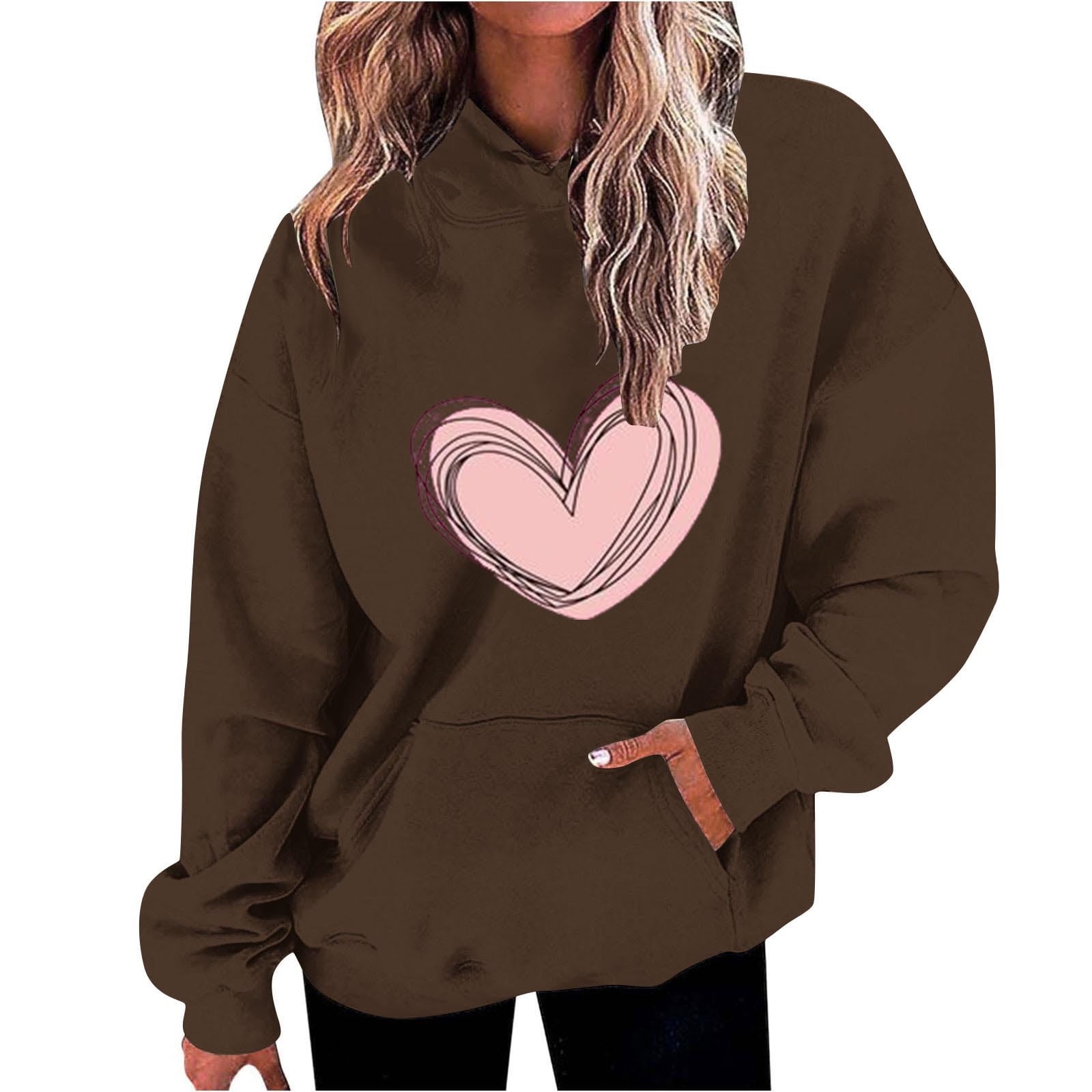 Lmnyox Valentine's Day Hoodies for Women Cute Heart Graphic Long