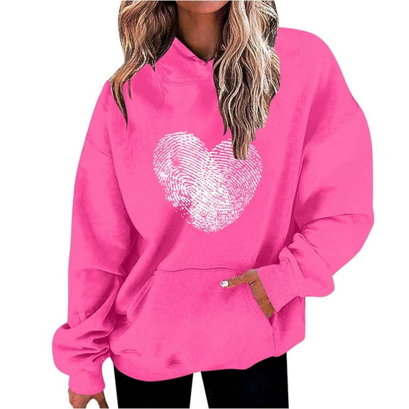 Lmnyox Valentine's Sweatshirts for Women Oversized Fashion Heart Graphic Hoodies Spring Holiday Gift Pullover Tops