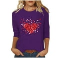 thumbnail image 1 of Lmnyox Valentine's Tops for Women 3/4 Sleeve Crew Neck Holiday T Shirt Heart Graphic Valentine's Day Casual Tees, 1 of 4