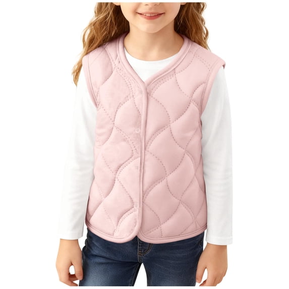 Lmnyox Vests for Kids Casual Classic Plain Warm V Neck Sleeveless Jackets Winter Button Down Coats