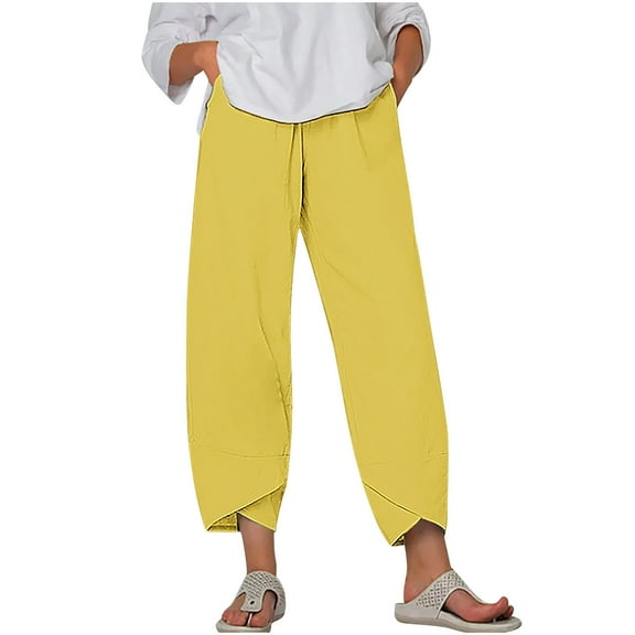 Lmnyox Wide Leg Capris for Women Baggy Elastic Waist Capri Pants with Pocket Summer Beach Capris