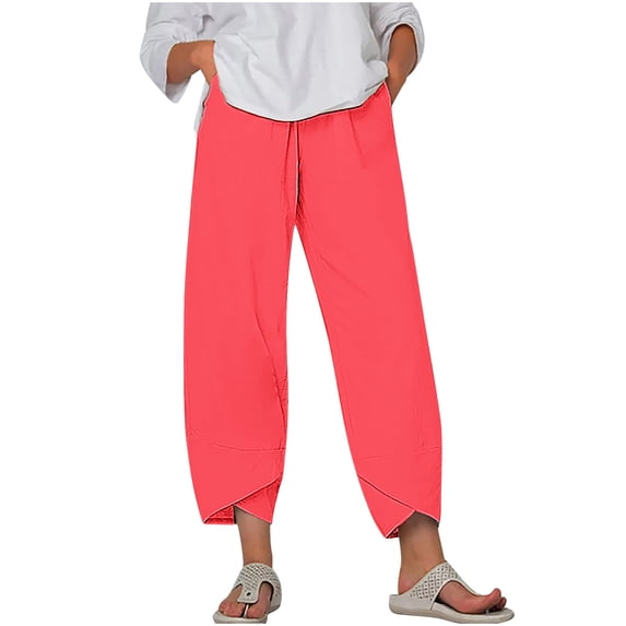 Lmnyox Wide Leg Capris for Women Baggy Elastic Waist Capri Pants with Pocket Summer Beach Capris