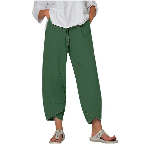 Lmnyox Wide Leg Capris for Women Baggy Elastic Waist Capri Pants with Pocket Summer Beach Capris