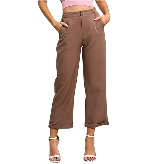 Lmnyox Wide Leg Capris for Women Casual High Waist Cropped Pants with Pocket Summer Fashion Capri Pants