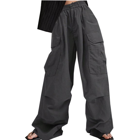 Lmnyox Wide Leg Cargo Pants for Women Fall Fashion Lounge Trousers with Pocket Casual Trendy Streetwear