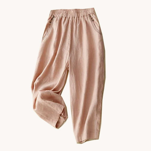 Lmnyox Wide Leg Cotton Linen Pants for Women Flowy Elastic Waist Lounge Pants with Pocket Summer Casual Trousers