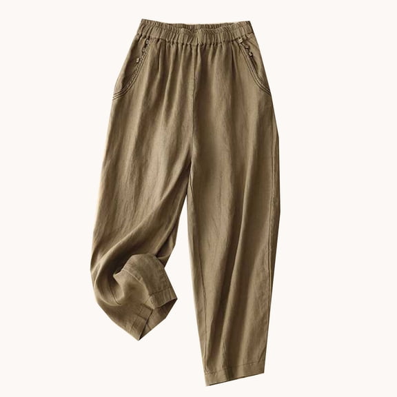 Lmnyox Wide Leg Cotton Linen Pants for Women Flowy Elastic Waist Lounge Pants with Pocket Summer Casual Trousers