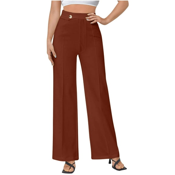 Lmnyox Wide Leg Dressy Pants for Women Fall Fashion Button Trousers Business Work Lounge Pants with Pocket