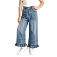thumbnail image 1 of Lmnyox Wide Leg Jeans for Girls Baggy Cute Elastic Waist Denim Pants Teen Fashion Ruffle Jeans with Pockets, 1 of 9