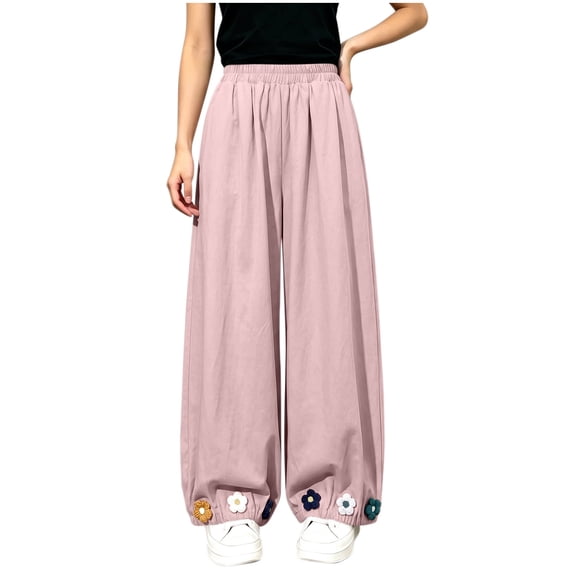Lmnyox Wide Leg Pants for Girls Fashion Cute Baggy High Waist Trousers Lightweight Solid Color Workout Pants
