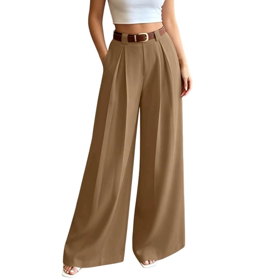 Lmnyox Wide Leg Pants for Women Baggy Elastic High Waist Palazzo Trousers Comfy Stretchy Dress Pants with Pockets