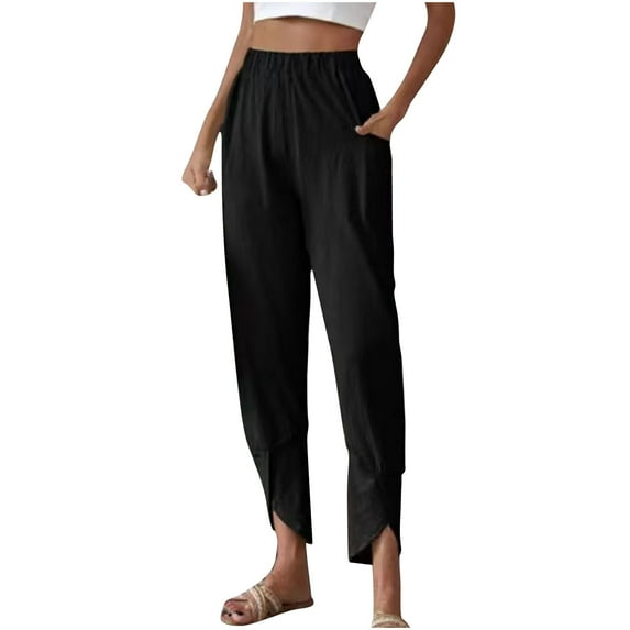 Lmnyox Wide Leg Pants for Women Casual Elastic Waist Trousers Summer Dressy Lounge Pants with Pocket