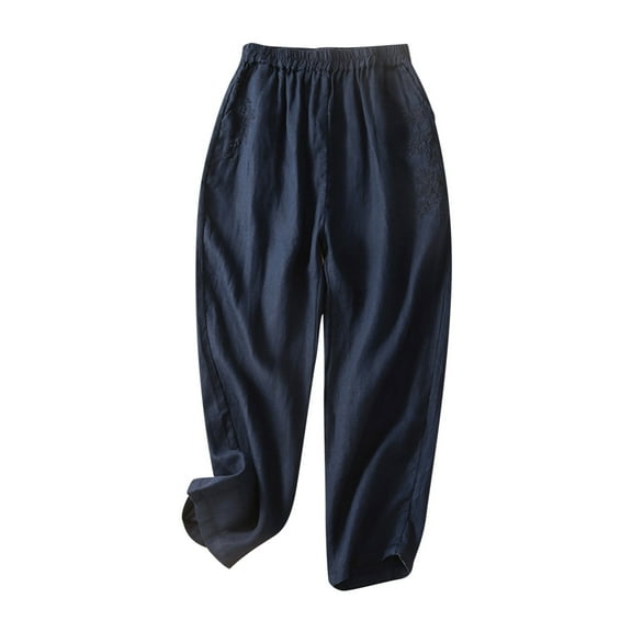 Lmnyox Wide Leg Pants for Women Casual Elastic Waist Trousers with Pocket Summer Lightweight Lounge Pants