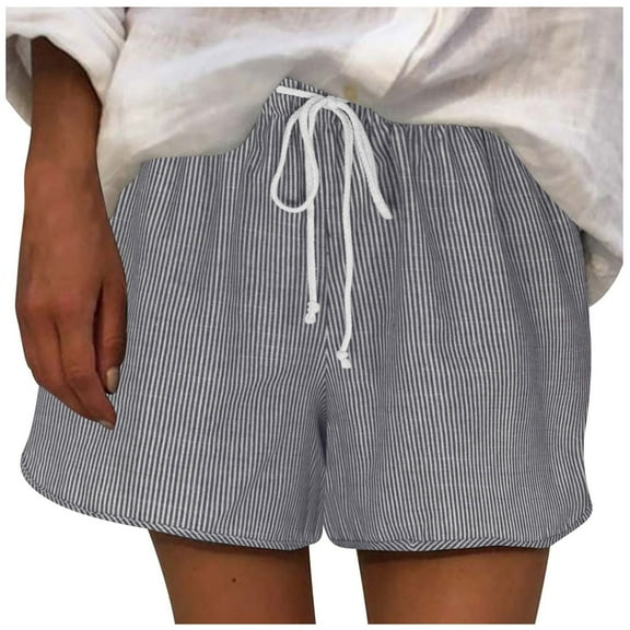 Lmnyox Wide Leg Shorts for Women Linen Drawstring Shorts with Pocket Summer Lightweight Sport Shorts