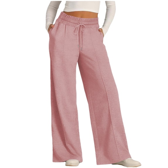 Lmnyox Wide Leg Sweatpants for Women High Waist Drawstring Loose Athletic Trousers Solid Sport Pants with Pocket