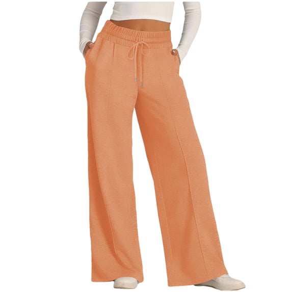 Lmnyox Wide Leg Sweatpants for Women High Waist Drawstring Loose Athletic Trousers Solid Sport Pants with Pocket