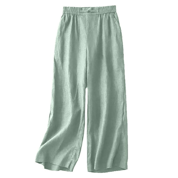 Lmnyox Wide Leg Trousers for Women Fashion Casual Cotton Linen Pants Fall Trendy Elastic Waist Lounge Pants with Pocket