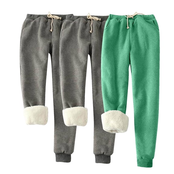 Lmnyox Winter Fleece Lined Sweatpants for Women 3 Pack Drawstring Joggers Thermal Athletic Pants with Pocket