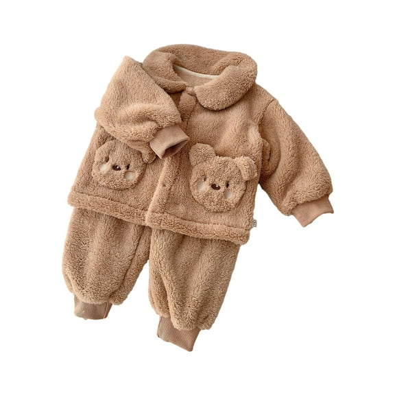 Lmnyox Winter Fuzzy Fleece Set for Toddler Babys Warmth Coat and Pants Cute 2 Piece Outfits Thermal Loungewear
