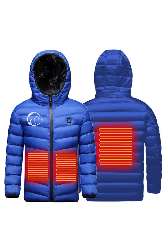 Winter Heated Jacket for Kids Zipper Up Hooded Thermal Coat with 3 Heating Zone Outdoor Warm Jacket Snowsuit