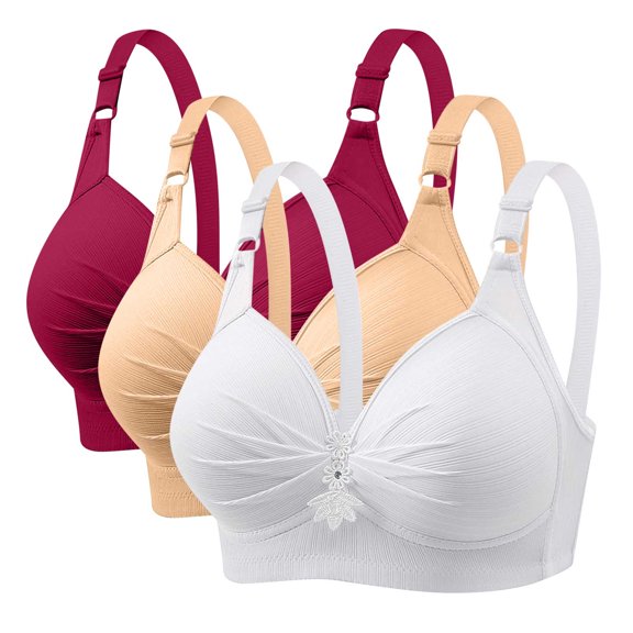 Lmnyox Wireless Bras for Women No Underwire Push Up Bra Breathable Full Coverage Bralettes Adjustable Strap 3 Pack