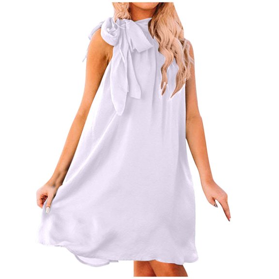 Lmnyox Women' Fashion Mini Dress Ruffle Sleeveless Mock Neck Dress Summer Flowy Cocktail Dress