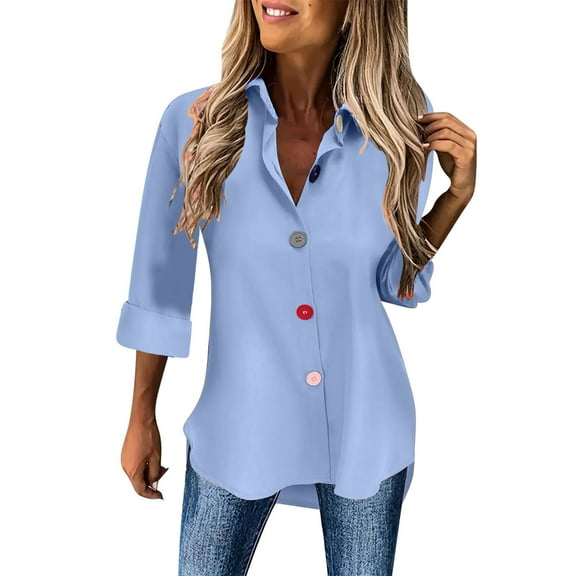 Lmnyox Women's Button Down Shirt Long Sleeve Dressy Fashion Blouses Collared Business Casual Work Tops Clothes