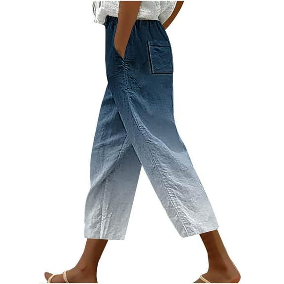 Lmnyox Women's Capri Pants Casual Elastic High Waist Capris with Pocket Summer Beach Cropped Pants
