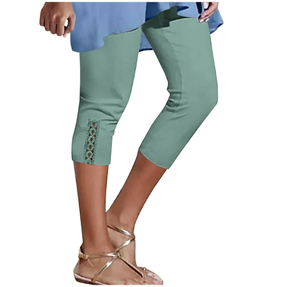Lmnyox Women's Capris Summer Knee Length High Waist Leggings Lightweight Stretch Yoga Capri Leggings