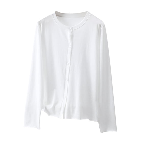 Lmnyox Women's Cardigan Button Down Long Sleeve Crew Neck Solid Sweater Lightweight Casual Sweater Cardigan