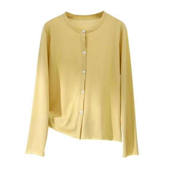 Lmnyox Women's Cardigan Button Down Long Sleeve Crew Neck Solid Sweater Lightweight Casual Sweater Cardigan