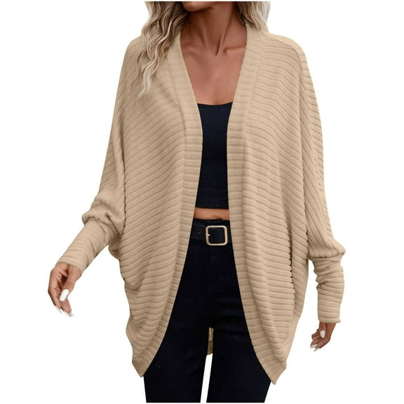 Lmnyox Women's Casual Cardigan Loose Trendy Open Front Fall Sweater Cardigan Long Sleeve Solid Knitted Outerwear