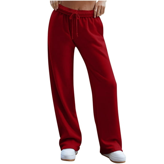 Lmnyox Women's Casual Sweatpants Straight Leg Drawstring Elastic Waist Loose Athletic Trousers with Pocket