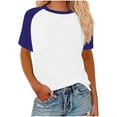 thumbnail image 1 of Lmnyox Women's Casual T Shirt Color Block Dropped Shoulder Crew Neck Short Sleeve Pullover Tee Summer Trendy Shirt, 1 of 5