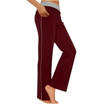 Lmnyox Women's Casual Yoga Pants Casual Athletic Elastic Waist Workout Sport Trousers Color Block Lounge Pants